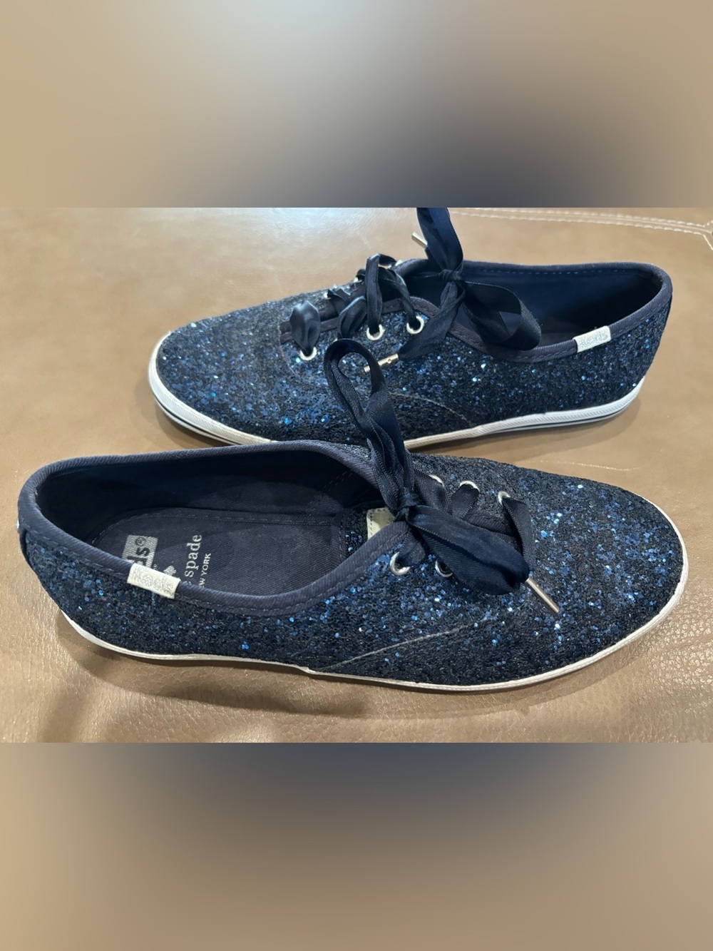 kate spade Navy Glitter bold Satin Ribbon Lace Sneakers - Picture 4 of 8